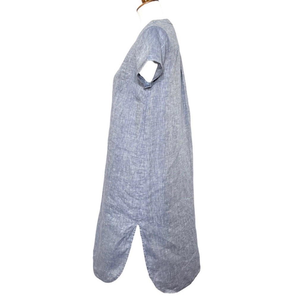 SOLD-J. Jill Blue Chambray Linen Short Sleeve Midi Shirtdress - Picture 3 of 9